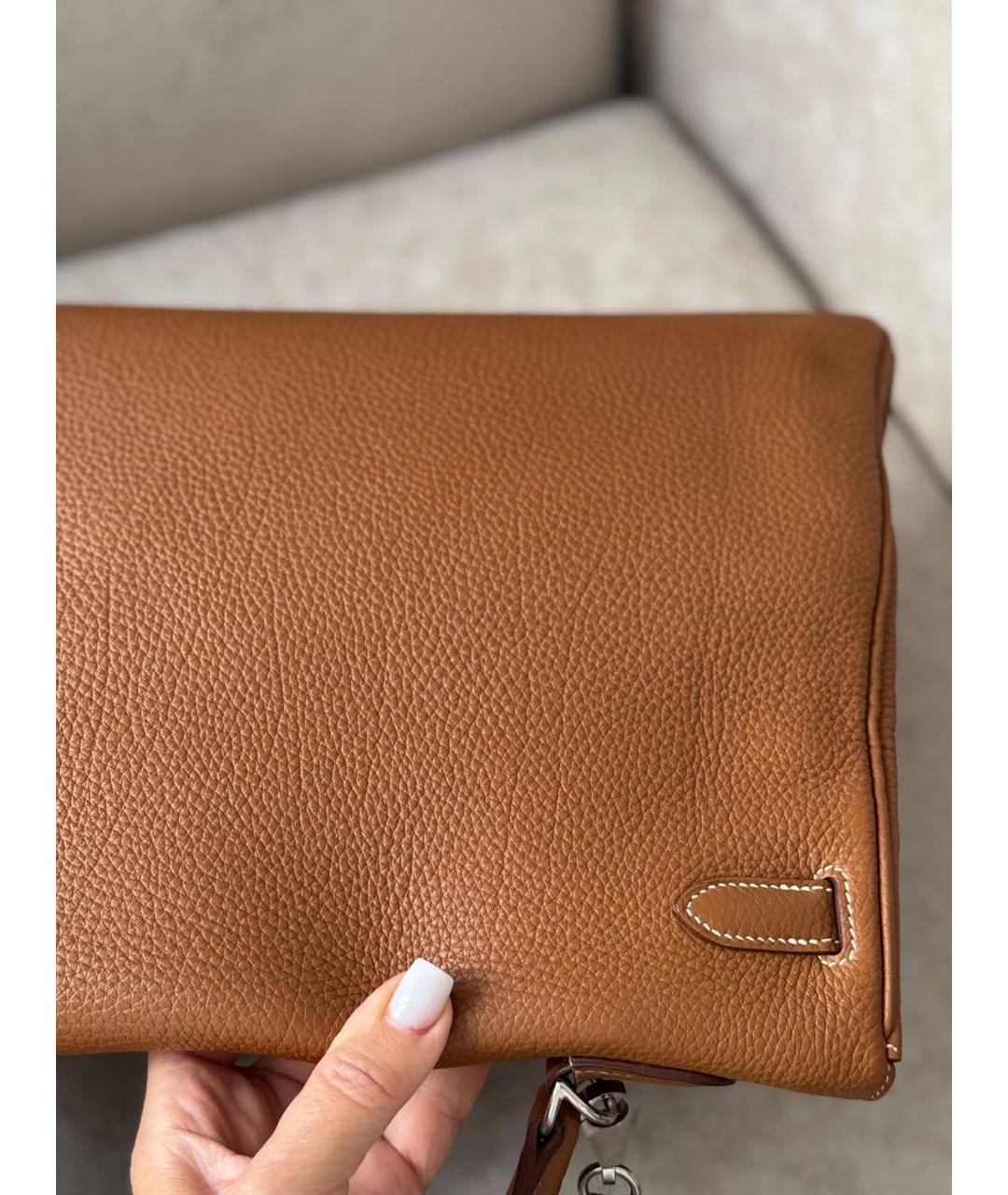HERMES Коричневая кожаная сумка с короткими ручками, фото 4