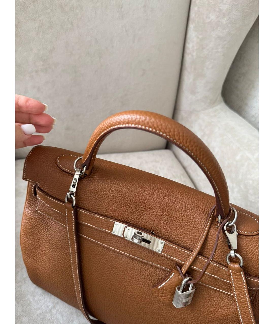 HERMES Коричневая кожаная сумка с короткими ручками, фото 8