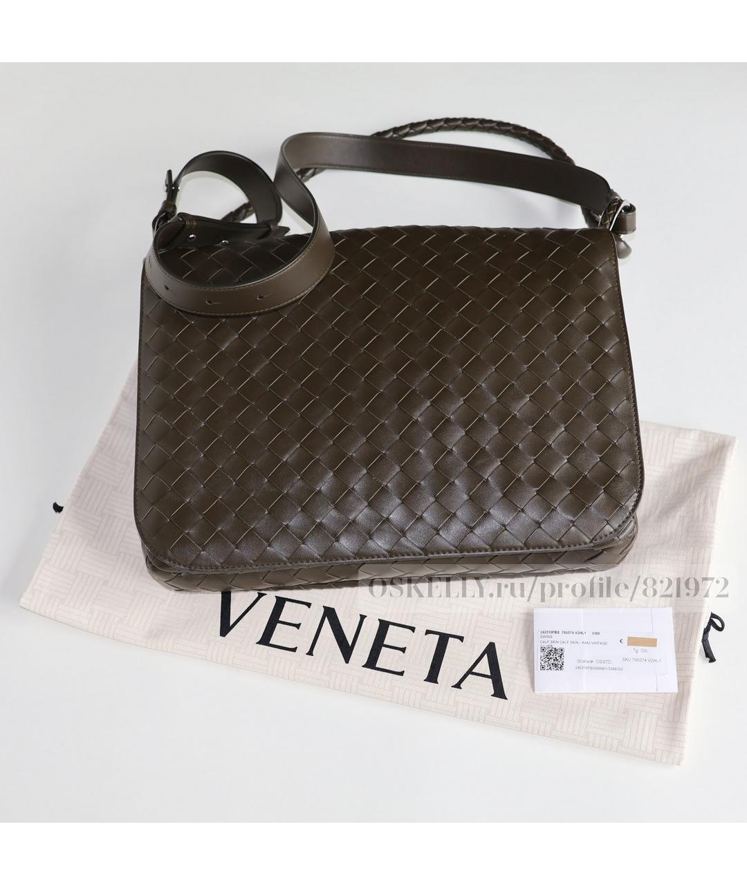 BOTTEGA VENETA Хаки кожаная сумка на плечо, фото 2