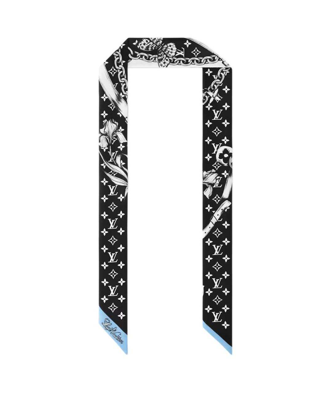 LOUIS VUITTON Черный шелковый шарф, фото 2