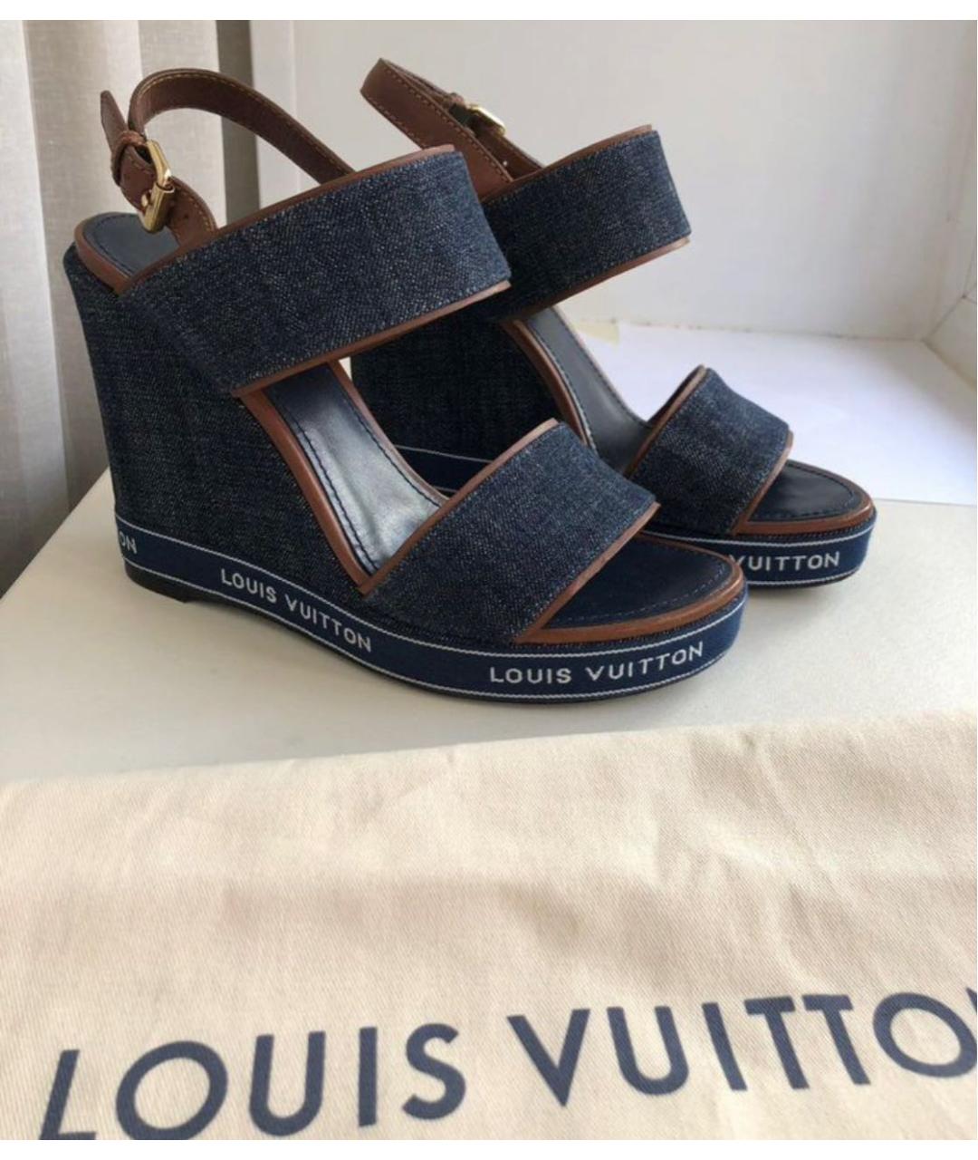 LOUIS VUITTON Темно-синие текстильные босоножки, фото 9