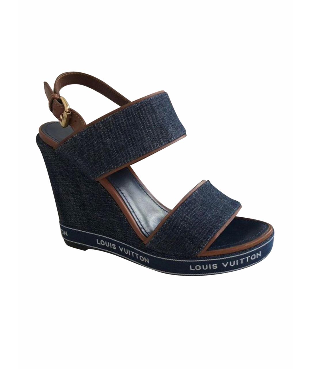 LOUIS VUITTON Темно-синие текстильные босоножки, фото 1