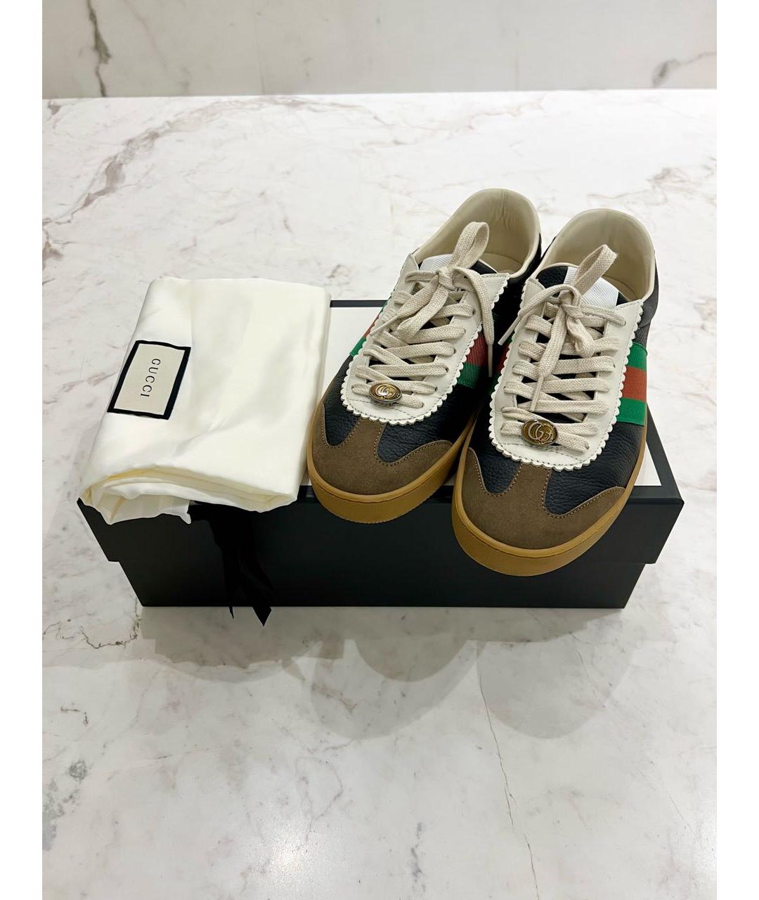 GUCCI Черные кожаные низкие кроссовки / кеды, фото 5