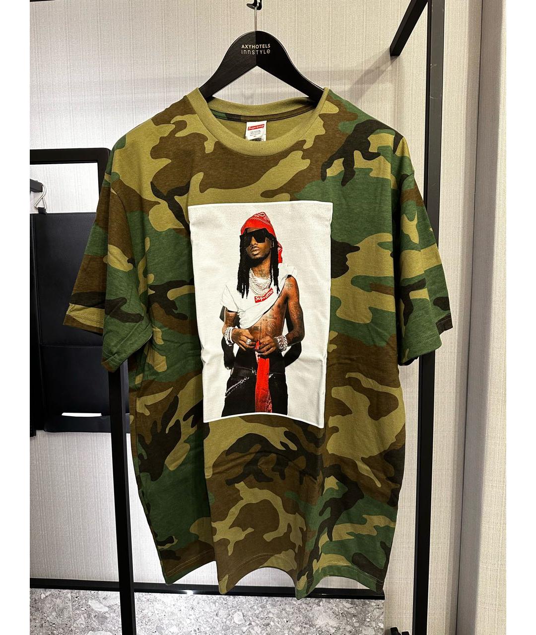 SUPREME Хаки хлопковая футболка, фото 2