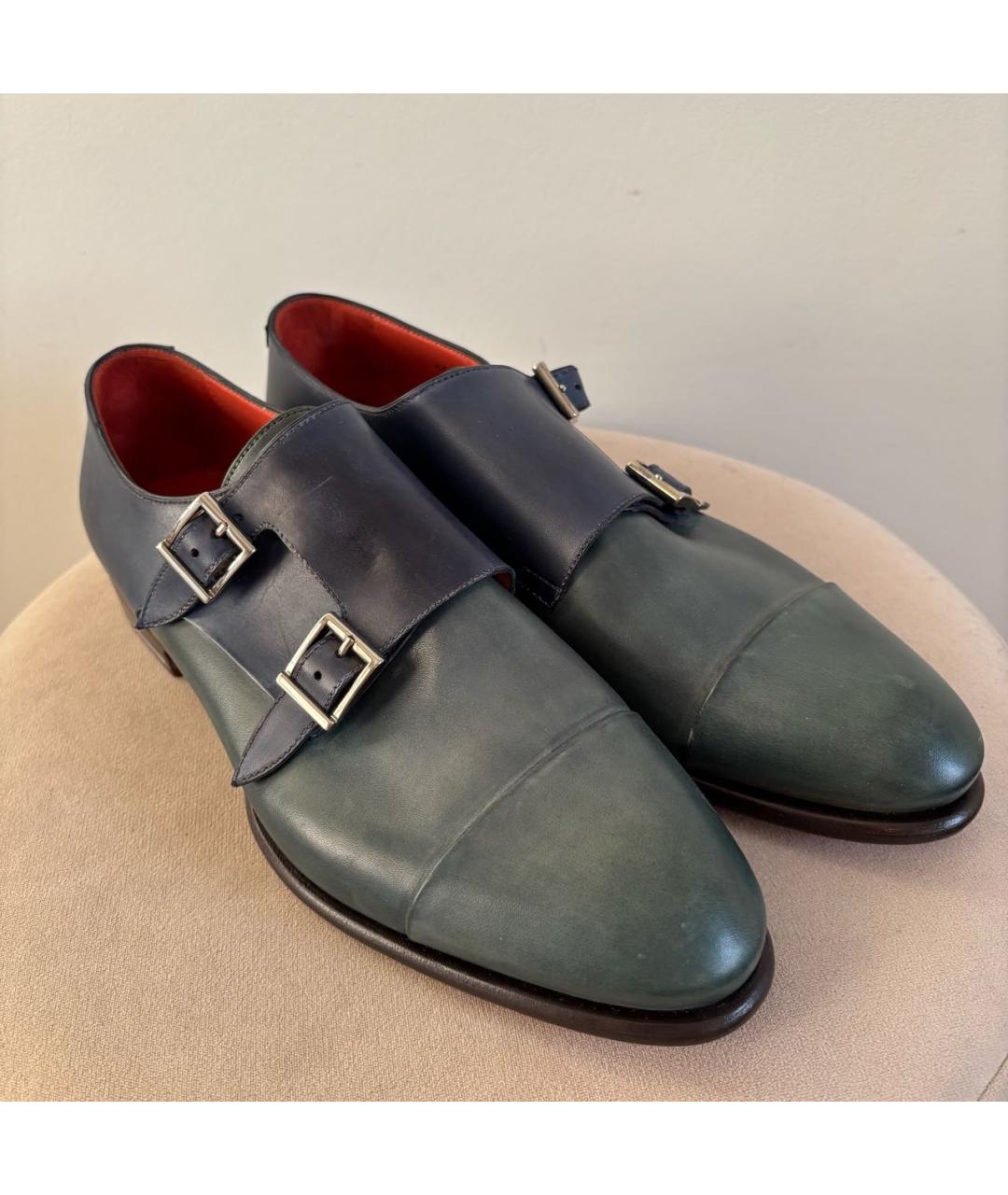 SANTONI Зеленые кожаные брогги и оксфорды, фото 2