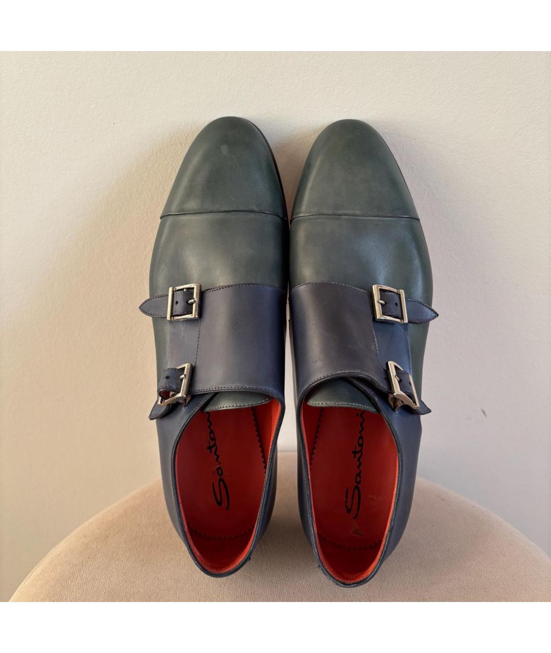 SANTONI Зеленые кожаные брогги и оксфорды, фото 4