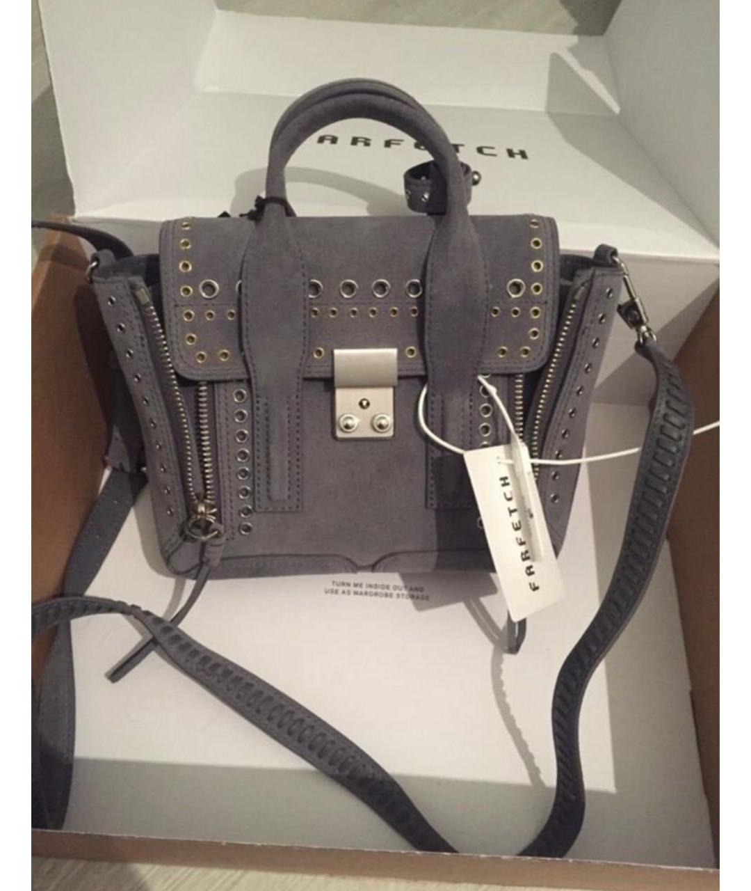 3.1 PHILLIP LIM Серая замшевая сумка с короткими ручками, фото 5