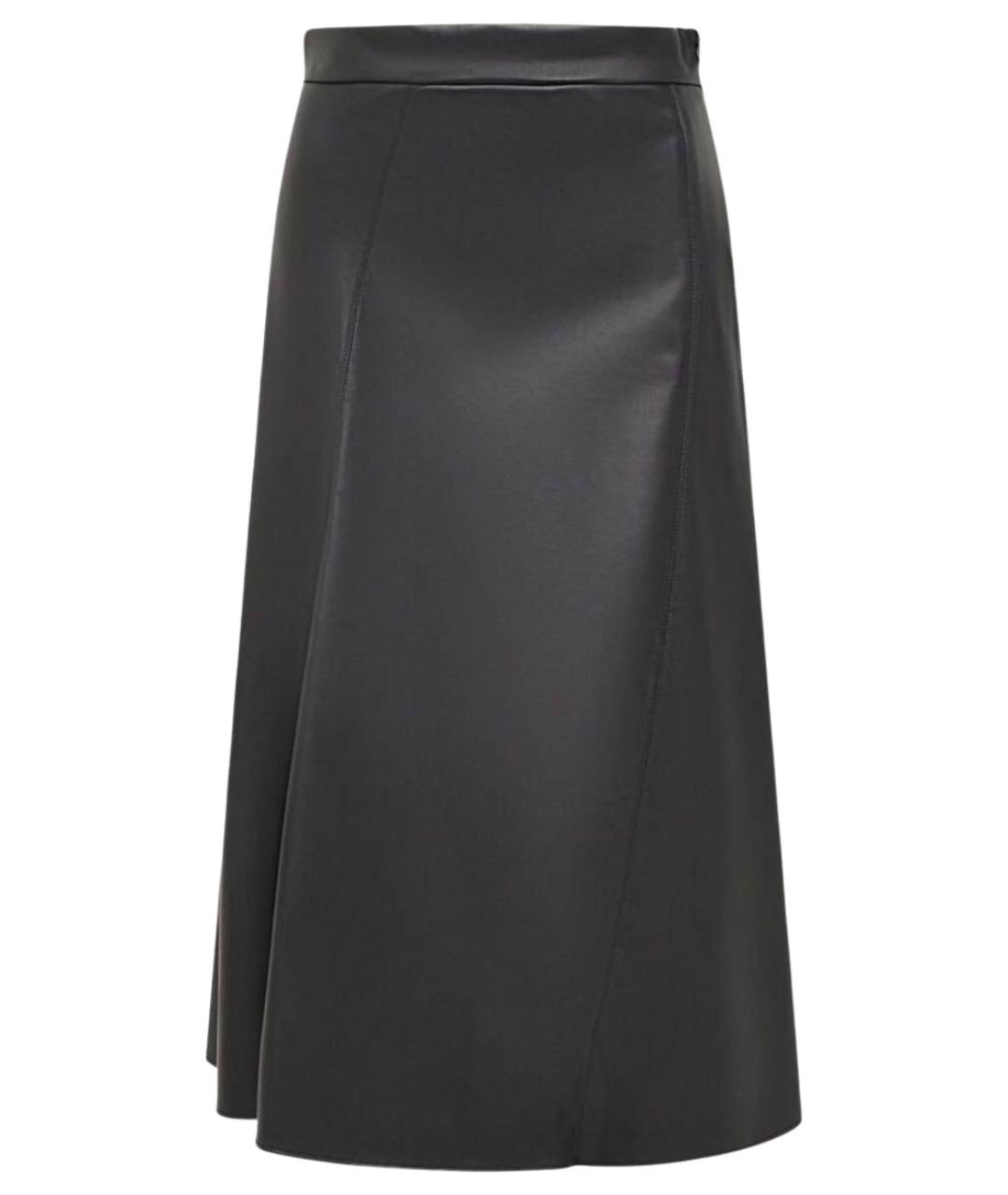 MAX MARA Черная кожаная юбка миди, фото 1
