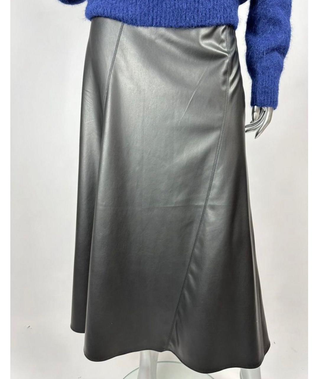 MAX MARA Черная кожаная юбка миди, фото 4