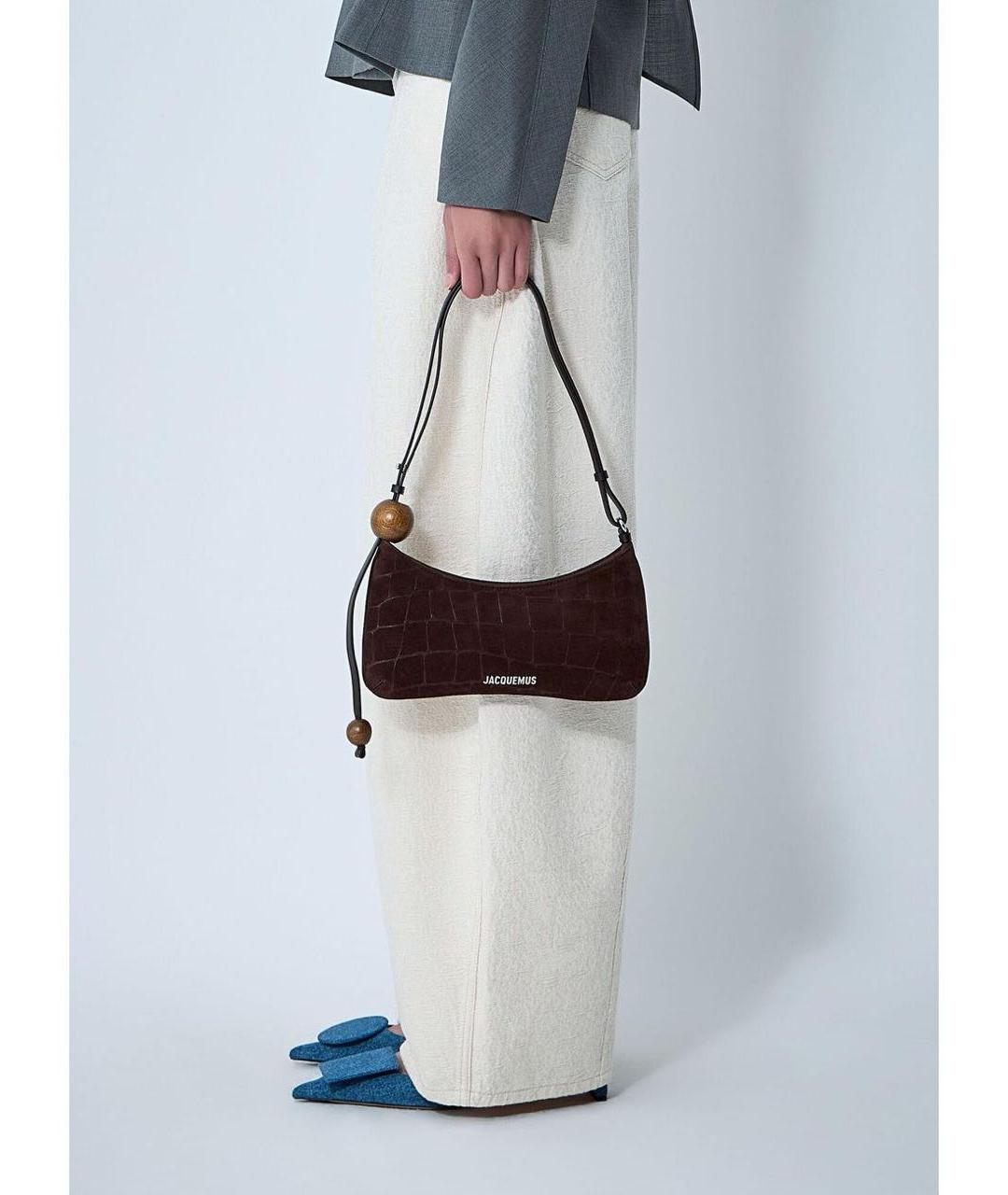 JACQUEMUS Коричневая замшевая сумка с короткими ручками, фото 2