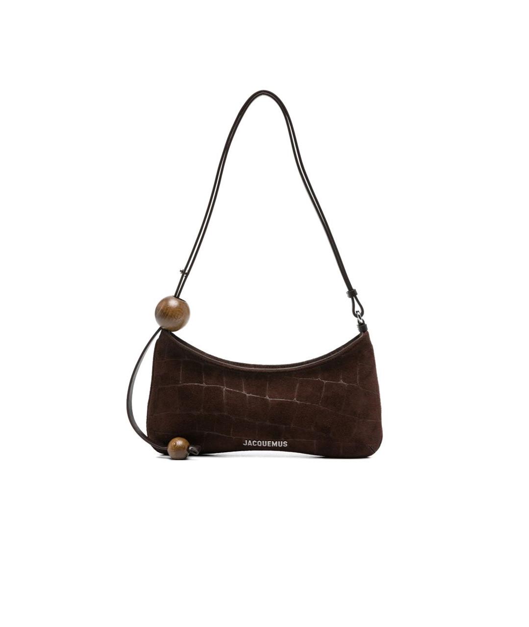 JACQUEMUS Коричневая замшевая сумка с короткими ручками, фото 1