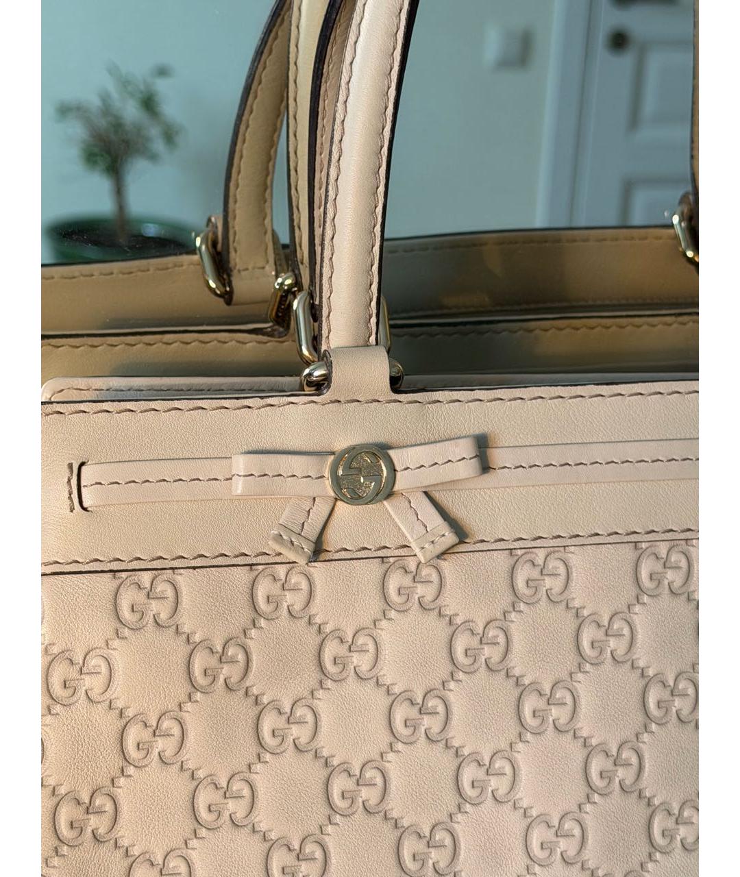 GUCCI Бежевая кожаная сумка тоут, фото 5