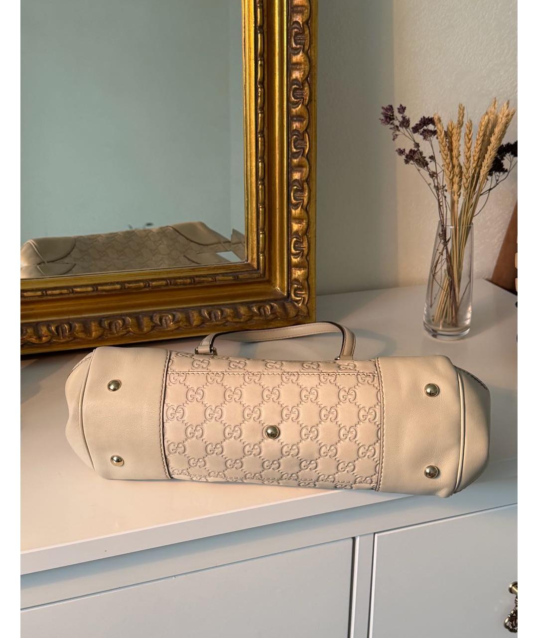 GUCCI Бежевая кожаная сумка тоут, фото 6