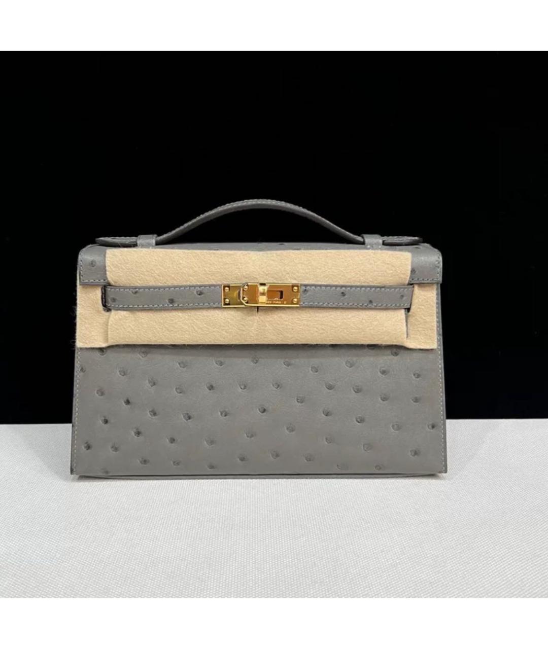 HERMES Антрацитовая кожаная сумка с короткими ручками, фото 6