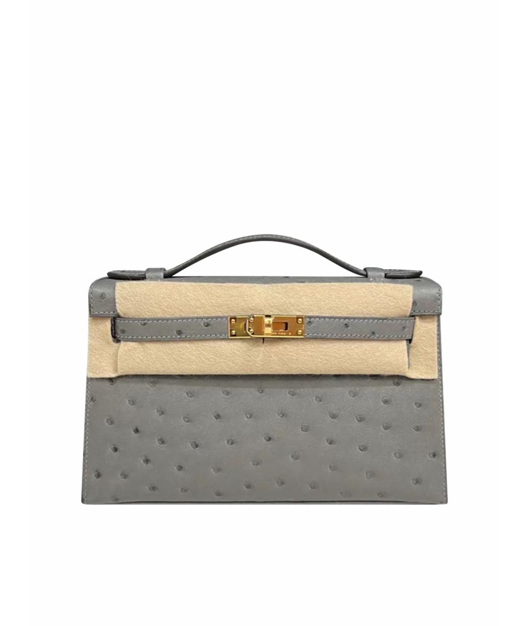 HERMES Антрацитовая кожаная сумка с короткими ручками, фото 1