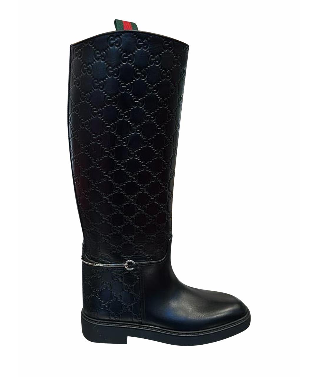 GUCCI Черные кожаные сапоги, фото 1