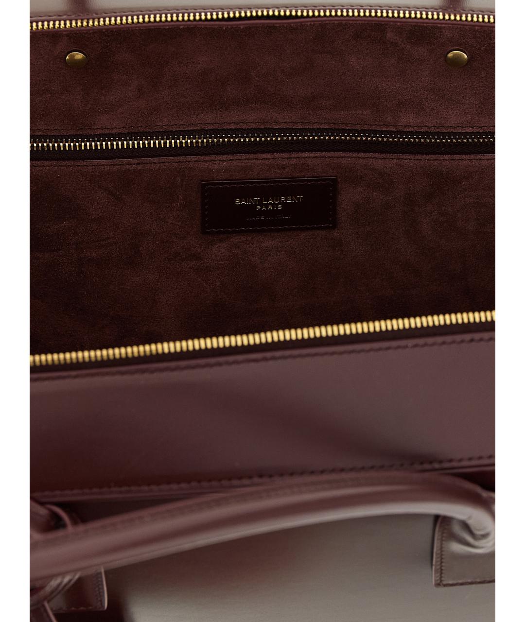 SAINT LAURENT Бордовая кожаная сумка с короткими ручками, фото 4