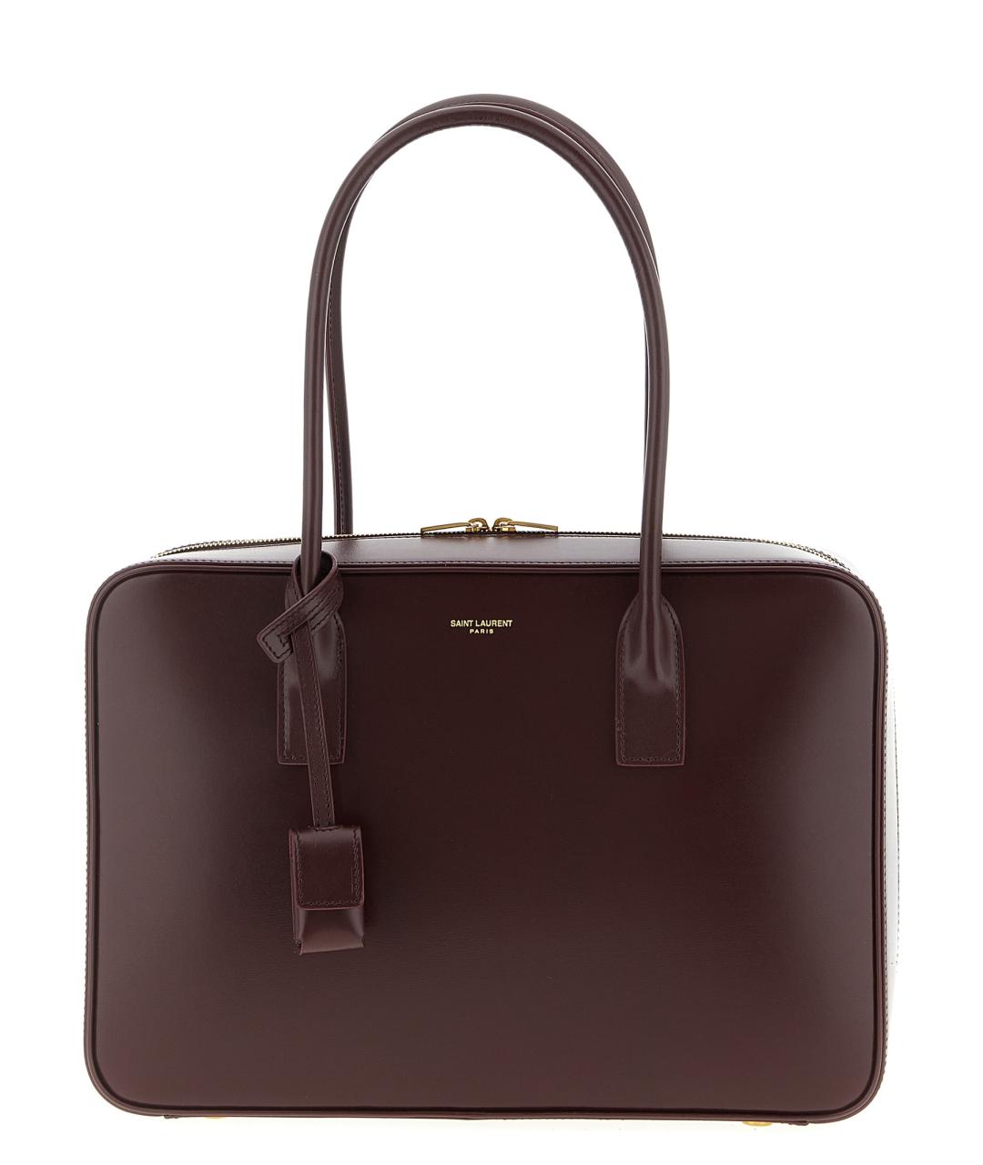 SAINT LAURENT Бордовая кожаная сумка с короткими ручками, фото 1