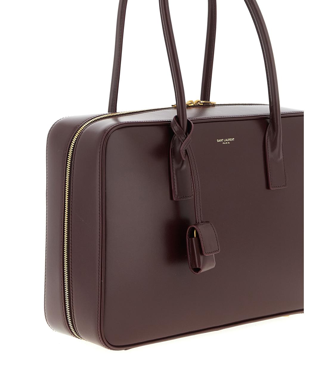 SAINT LAURENT Бордовая кожаная сумка с короткими ручками, фото 3