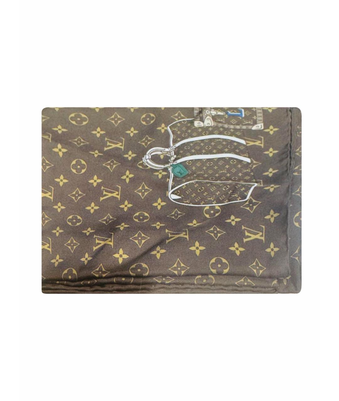 LOUIS VUITTON Коричневый шелковый платок, фото 1