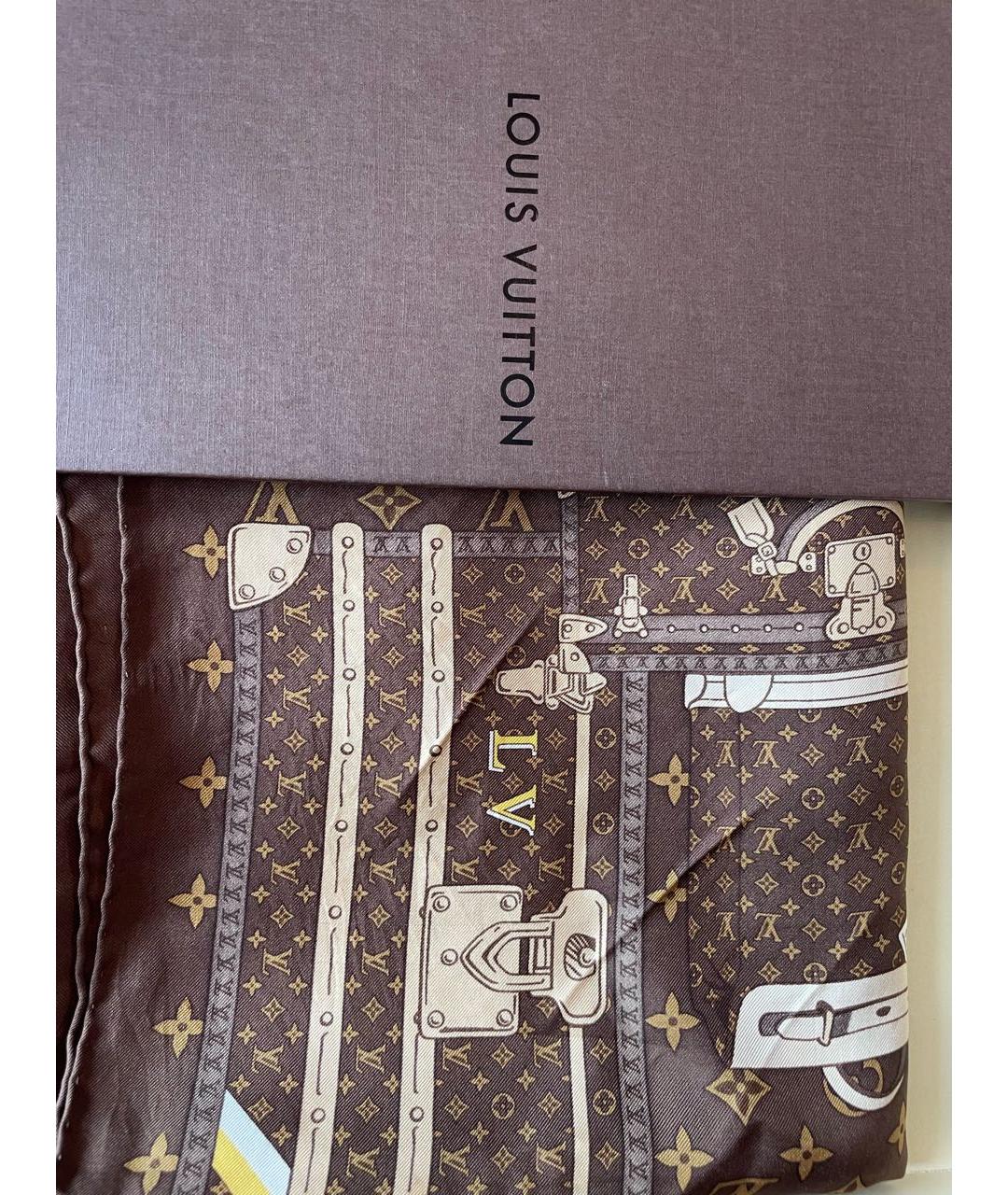LOUIS VUITTON Коричневый шелковый платок, фото 5