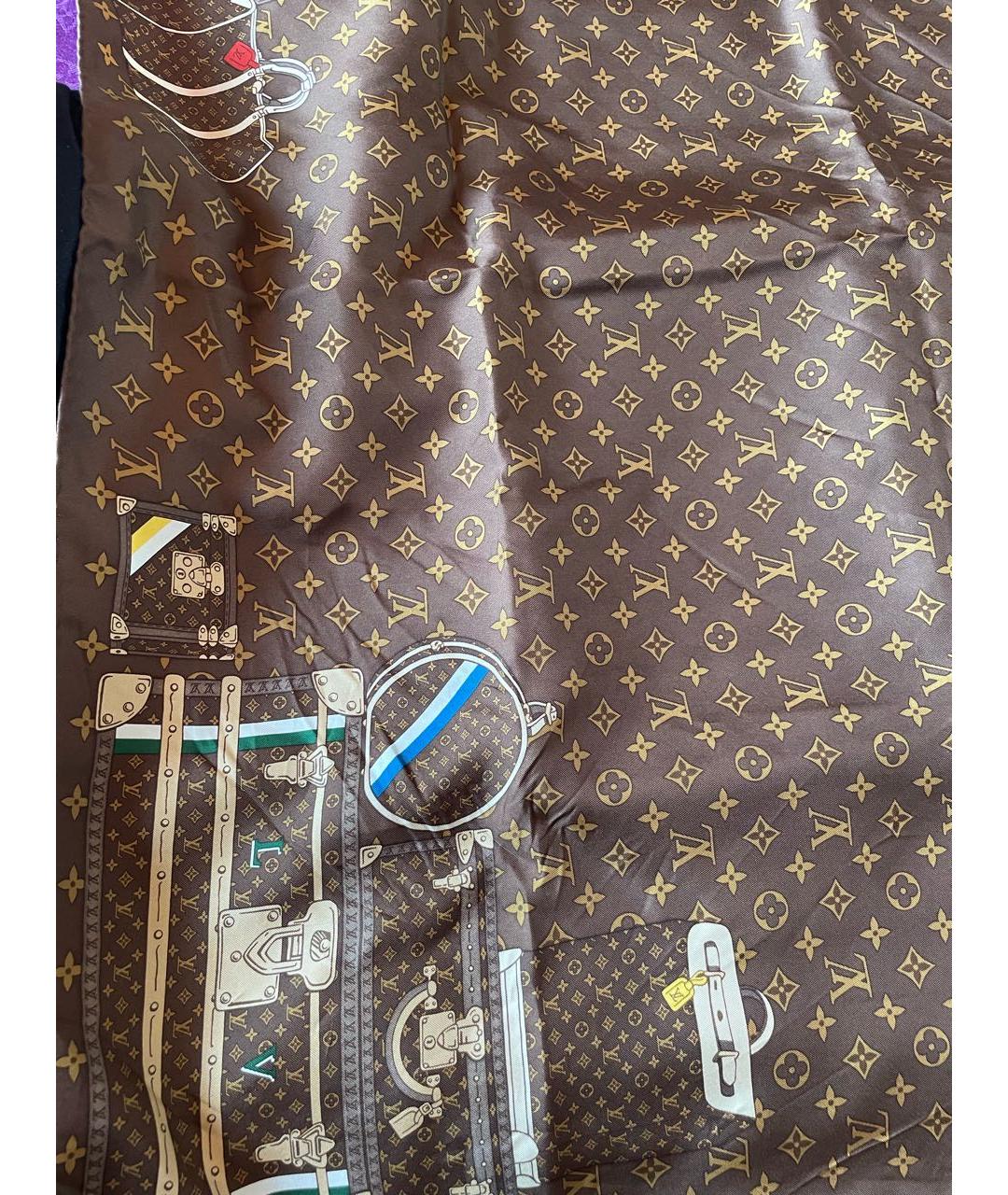 LOUIS VUITTON Коричневый шелковый платок, фото 2