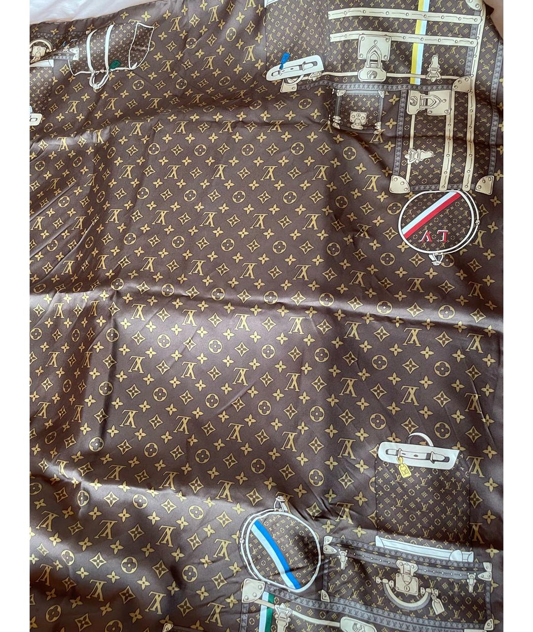 LOUIS VUITTON Коричневый шелковый платок, фото 3
