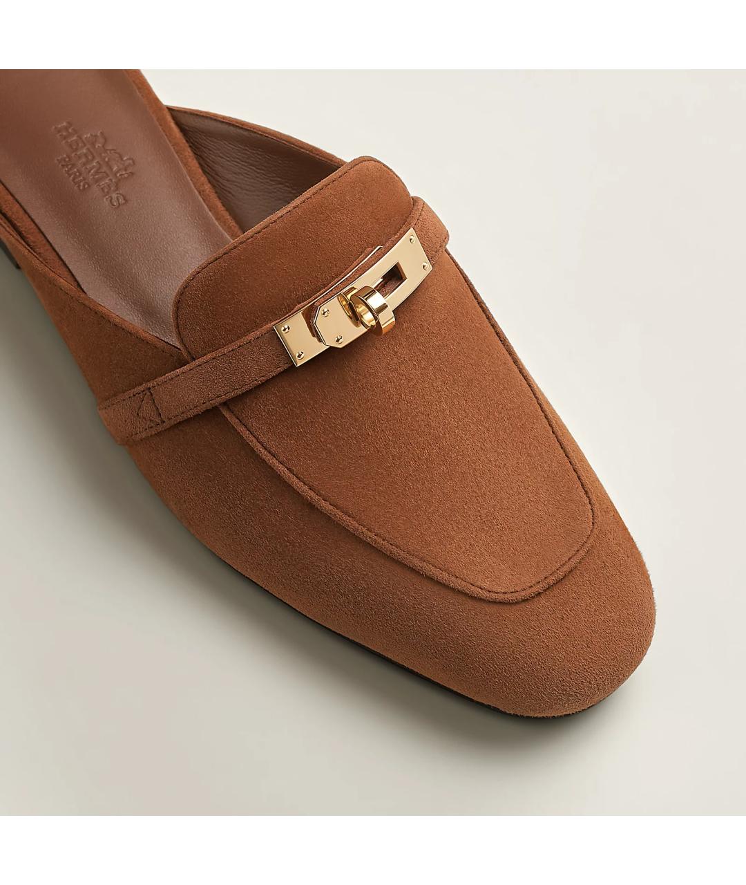 HERMES Золотые кожаные мюли, фото 4