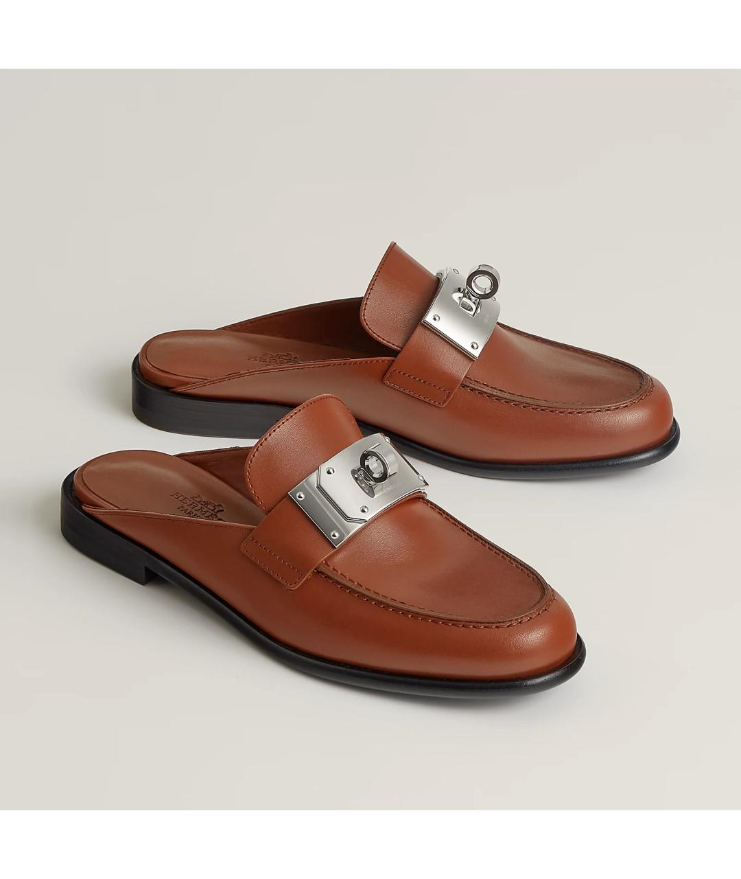 HERMES Золотые кожаные мюли, фото 2