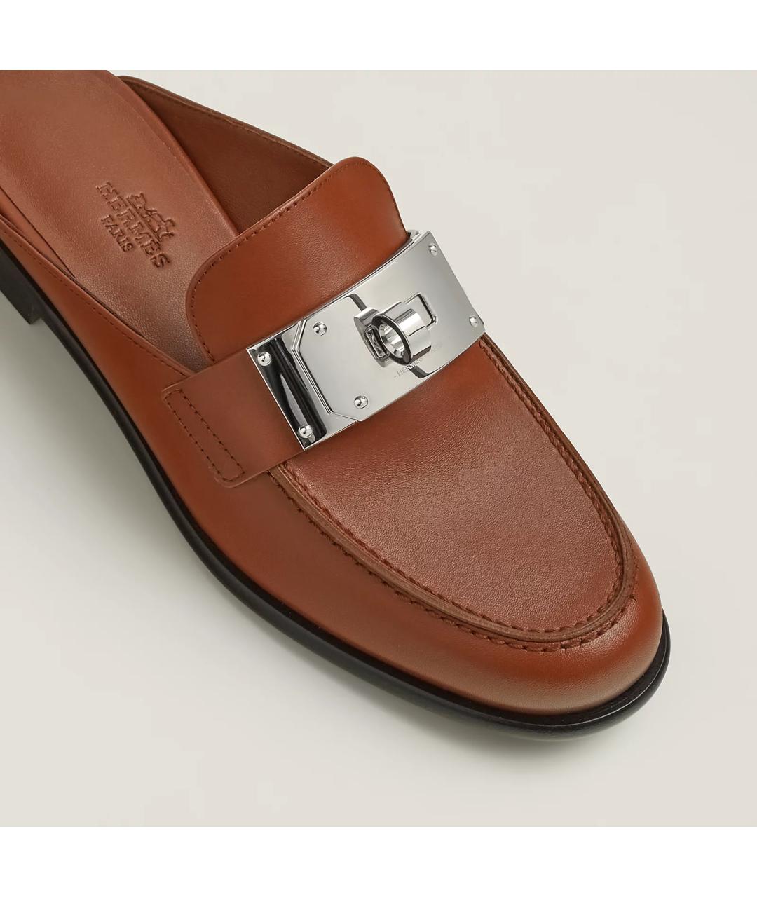 HERMES Золотые кожаные мюли, фото 4