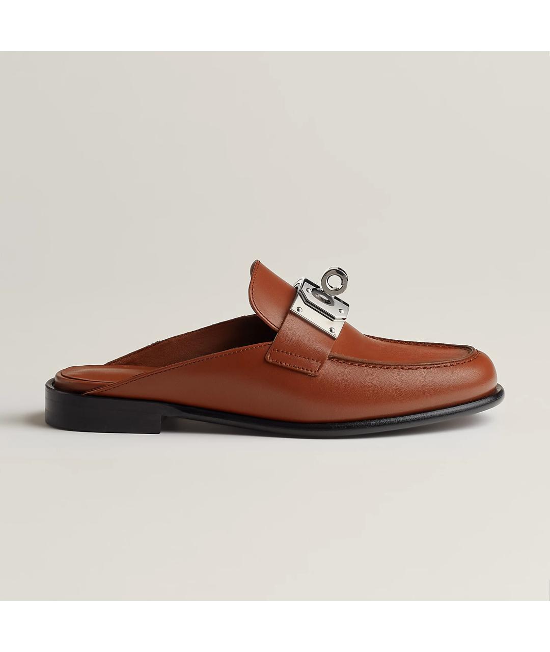 HERMES Золотые кожаные мюли, фото 6