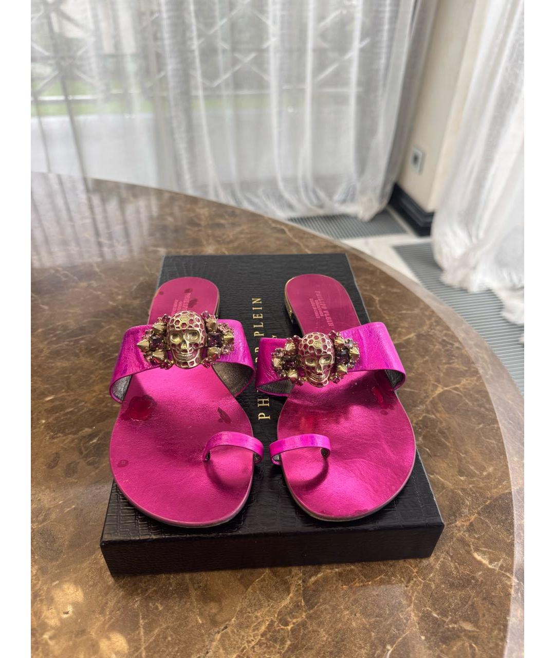 PHILIPP PLEIN Фуксия шлепанцы, фото 2