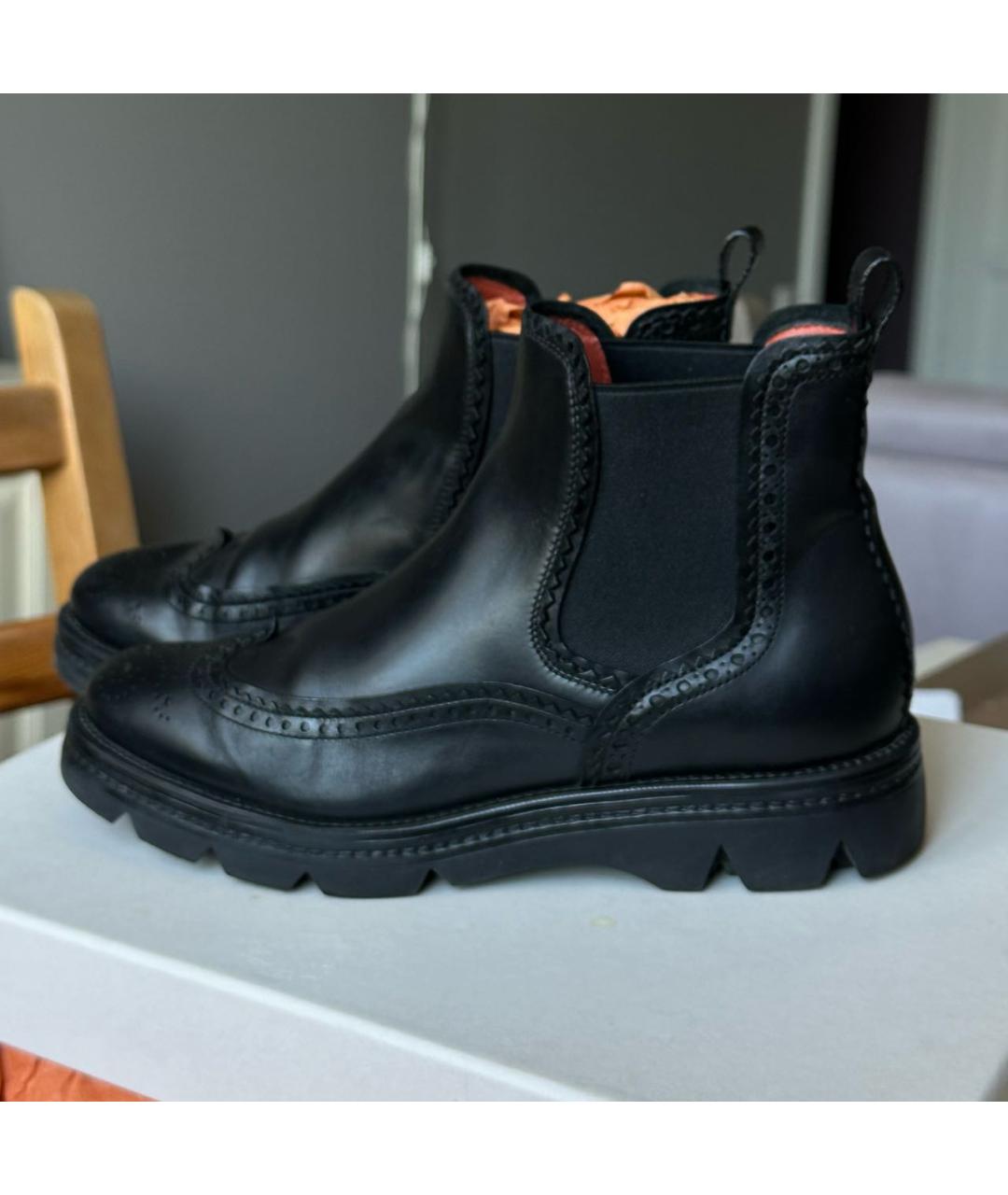 SANTONI Черные кожаные полусапоги, фото 8
