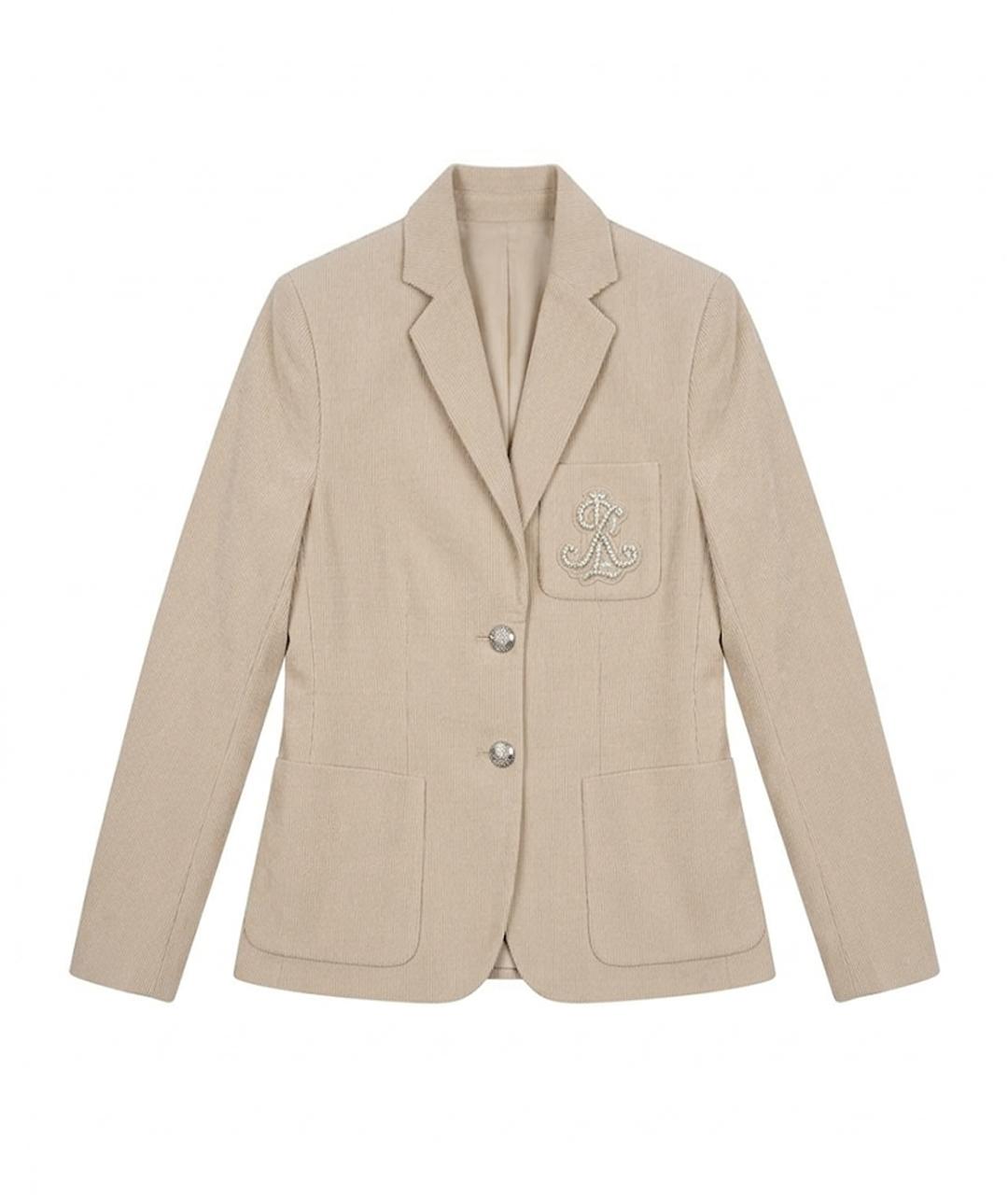 POLO RALPH LAUREN Бежевый хлопко-эластановый жакет/пиджак, фото 1