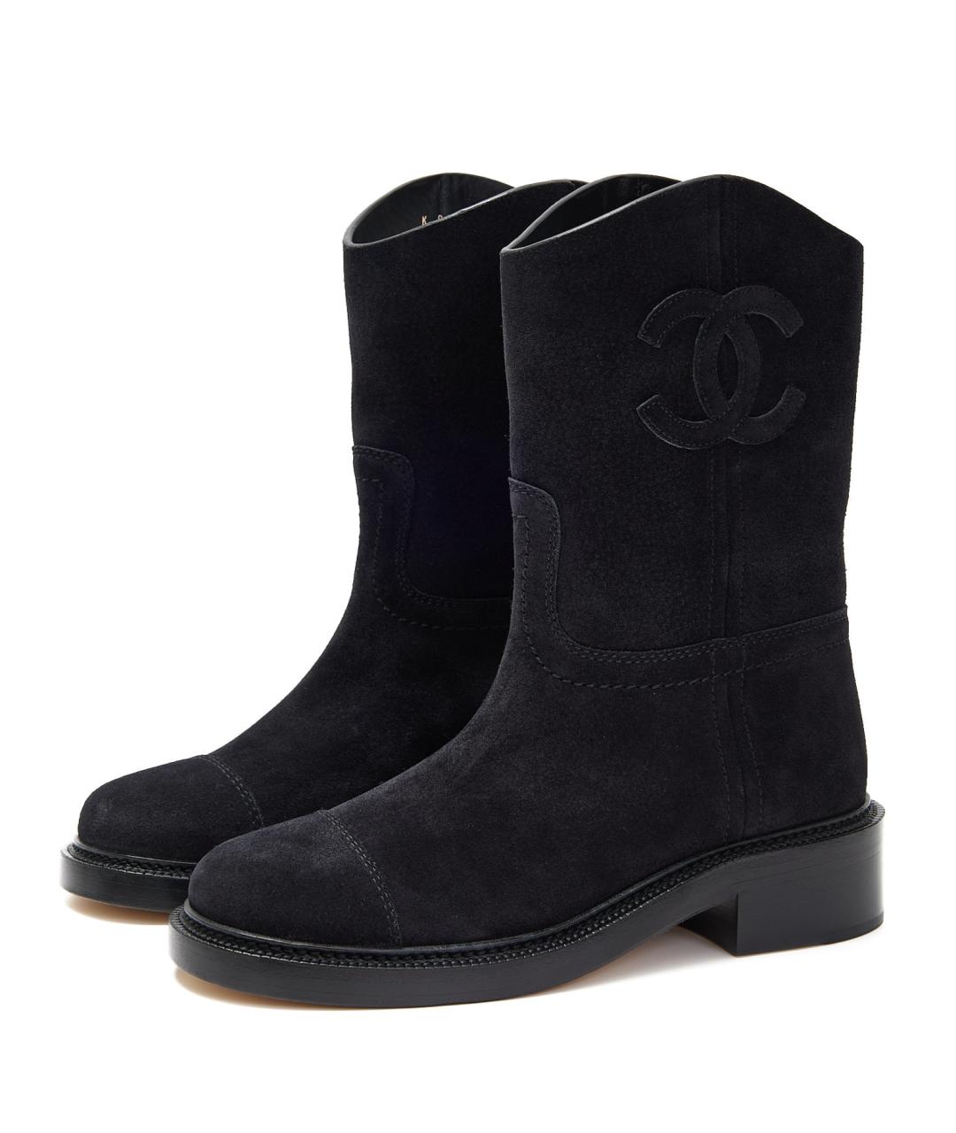 CHANEL Черные замшевые полусапоги, фото 1