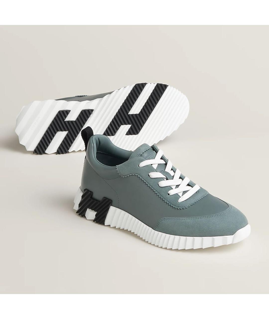 HERMES Синие кожаные низкие кроссовки / кеды, фото 2