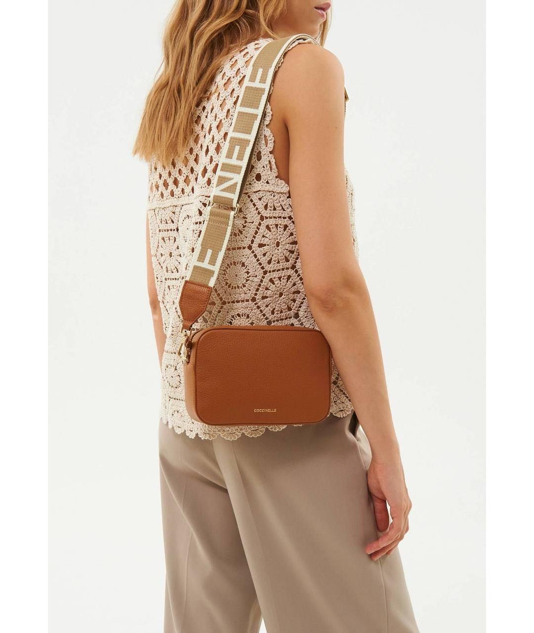 COCCINELLE Коричневая кожаная сумка через плечо, фото 5