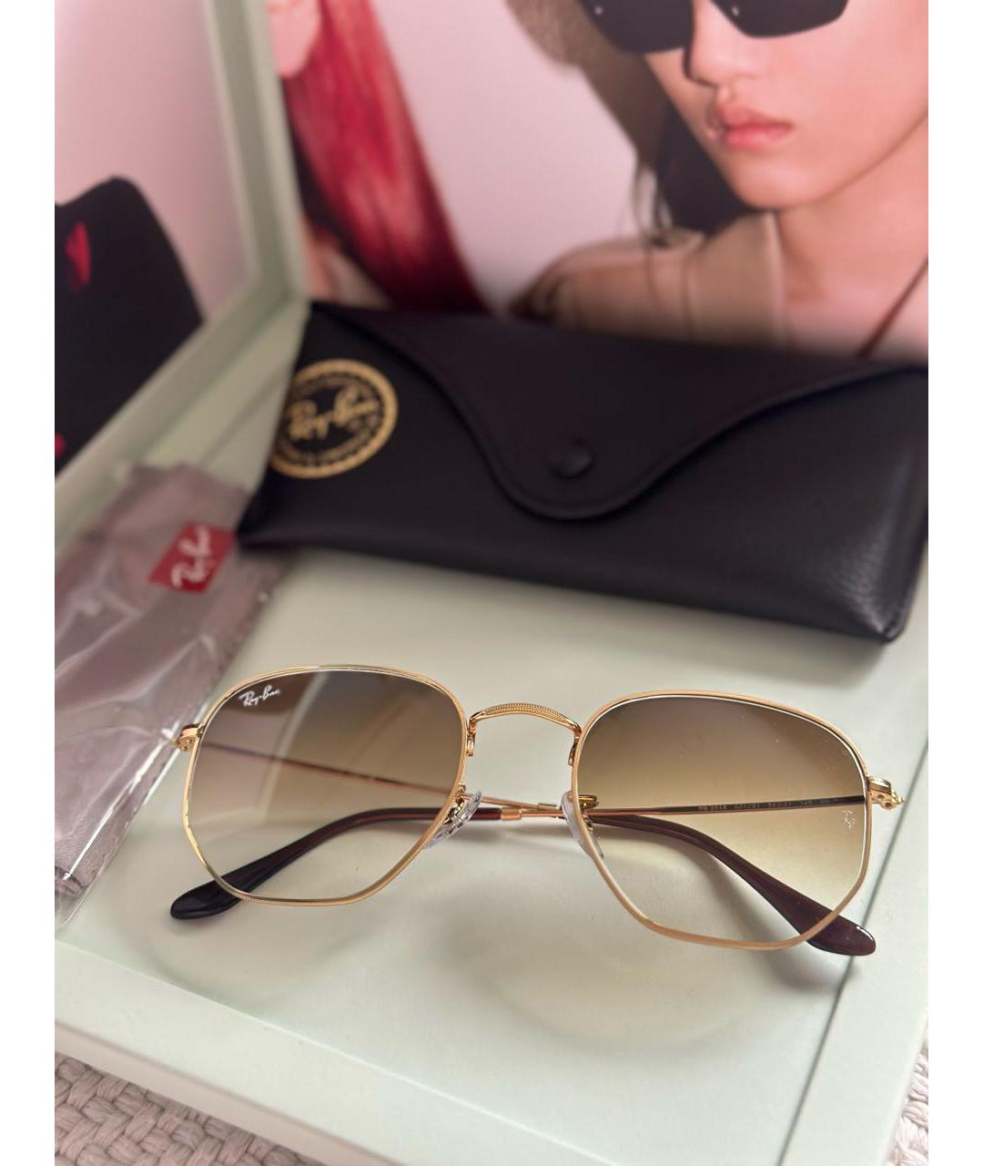 RAY BAN Коричневые металлические солнцезащитные очки, фото 4