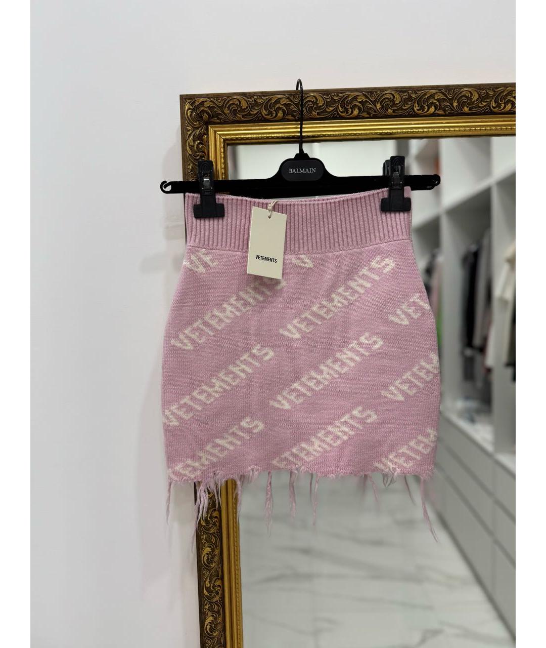 VETEMENTS Розовая шерстяная юбка мини, фото 3