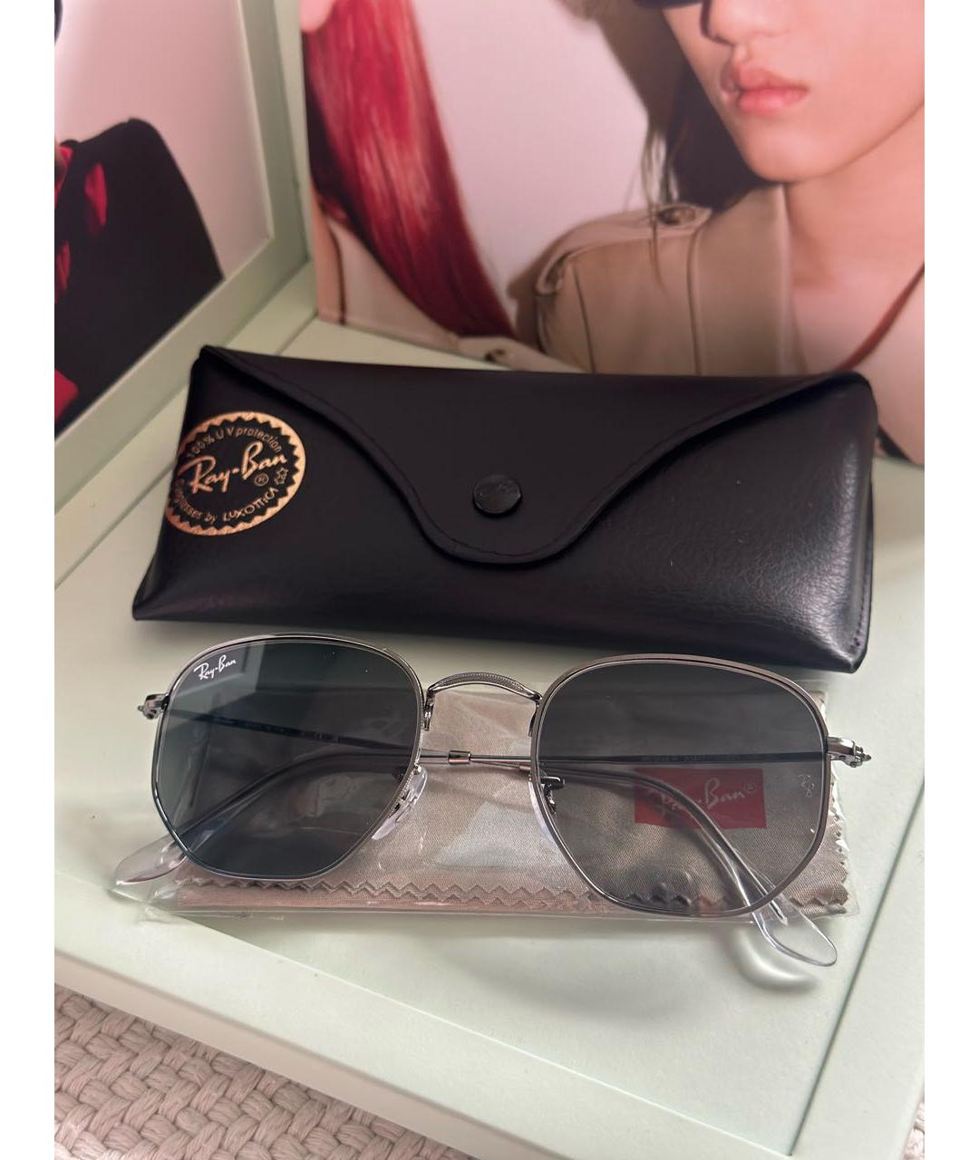 RAY BAN Серебряные металлические солнцезащитные очки, фото 4