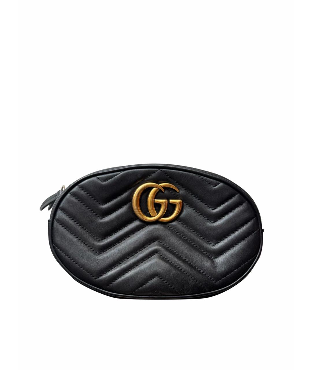 GUCCI Черная кожаная поясная сумка, фото 1