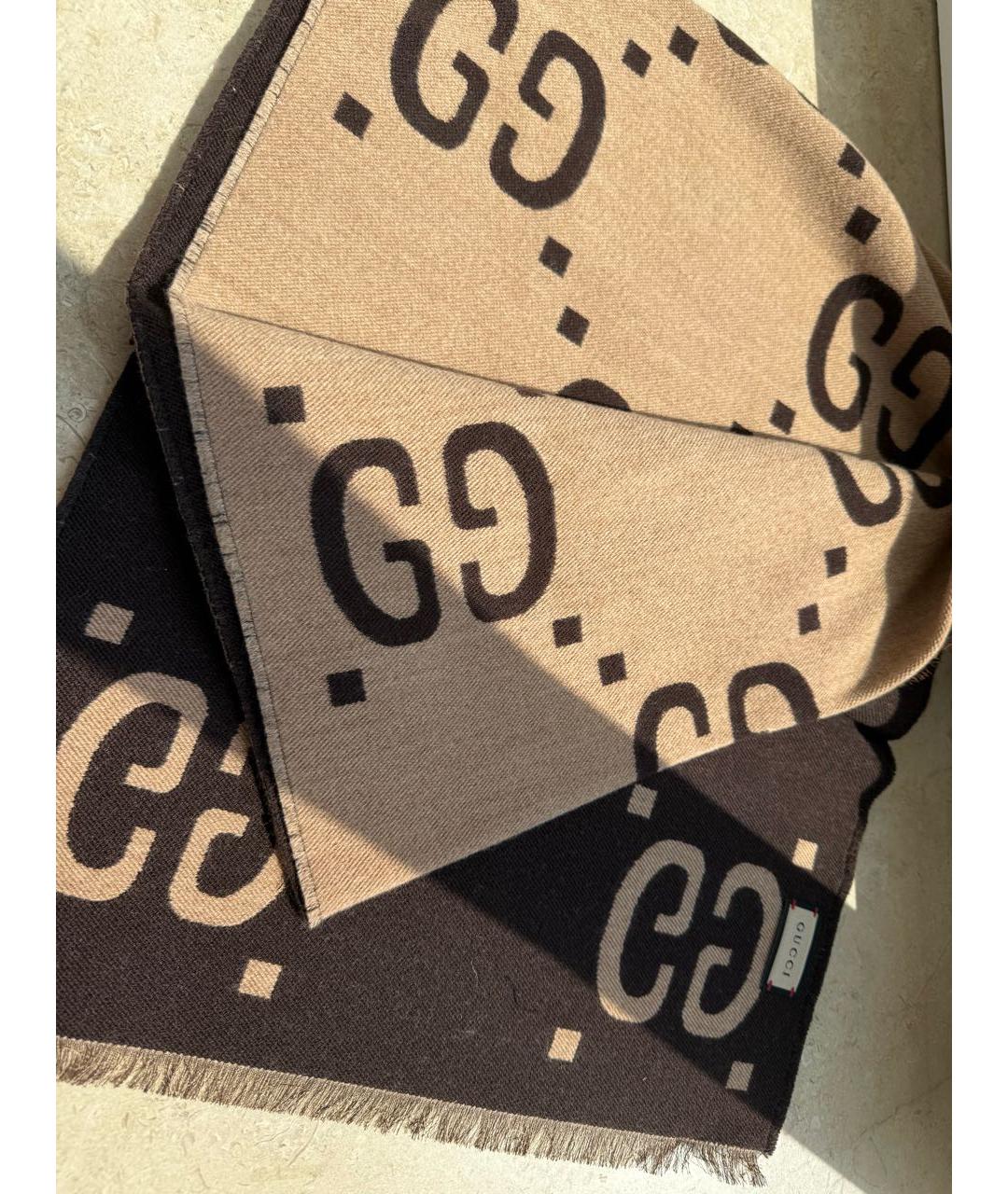 GUCCI Бежевый шерстяной шарф, фото 4