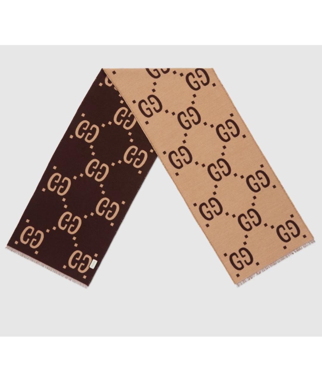 GUCCI Бежевый шерстяной шарф, фото 3