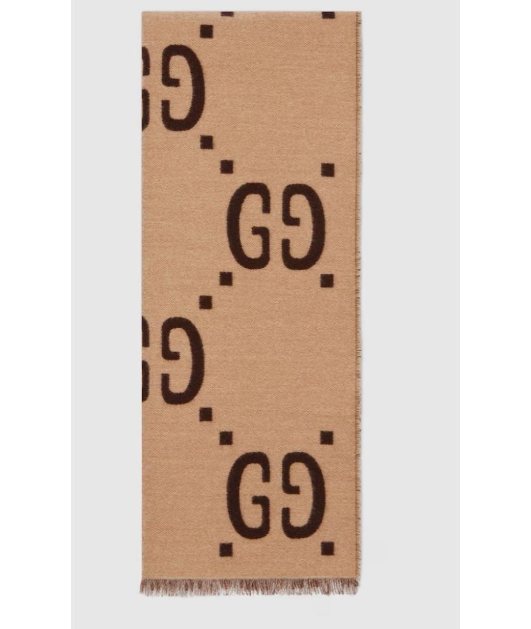 GUCCI Бежевый шерстяной шарф, фото 7