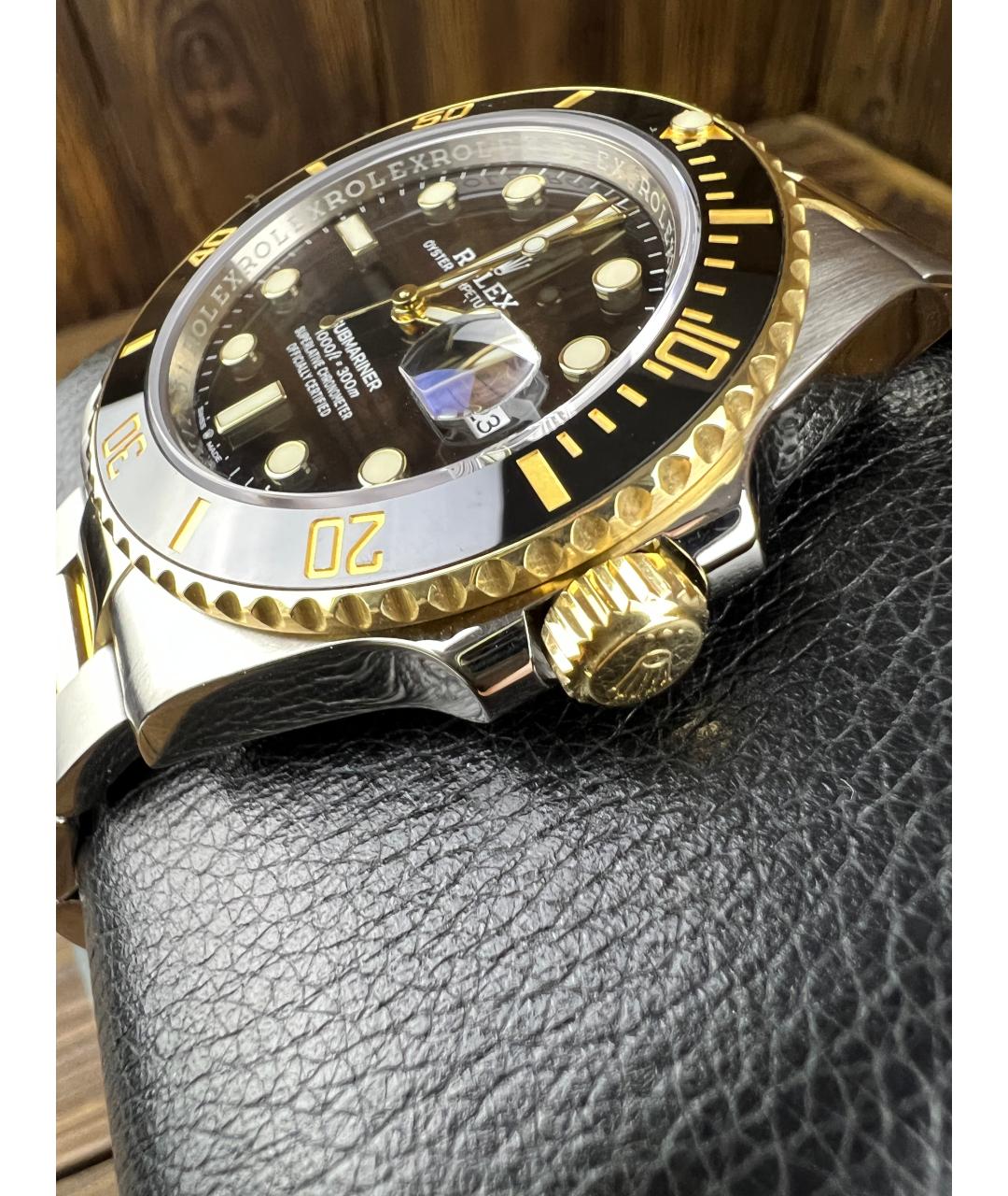 ROLEX Черные часы из желтого золота, фото 6