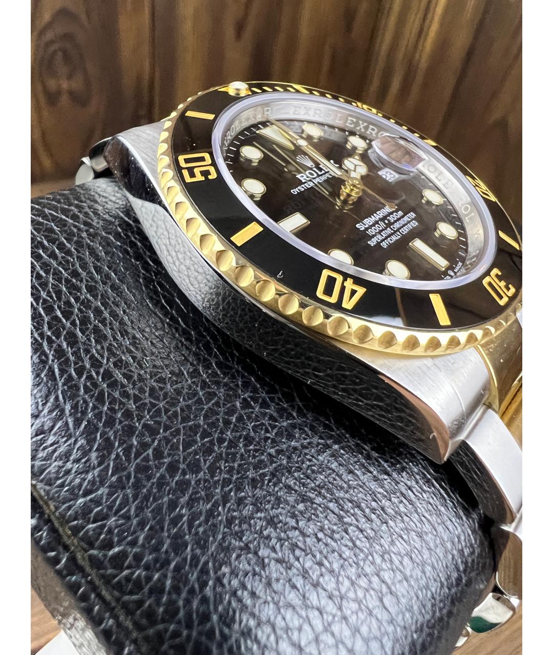 ROLEX Черные часы из желтого золота, фото 5
