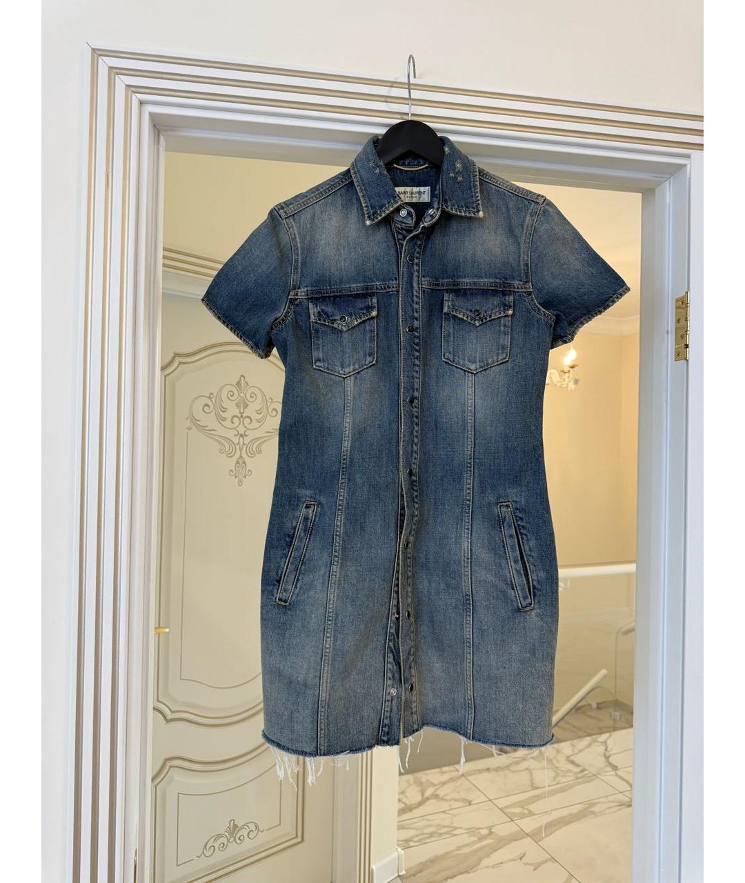 SAINT LAURENT Синее хлопковое повседневное платье, фото 9