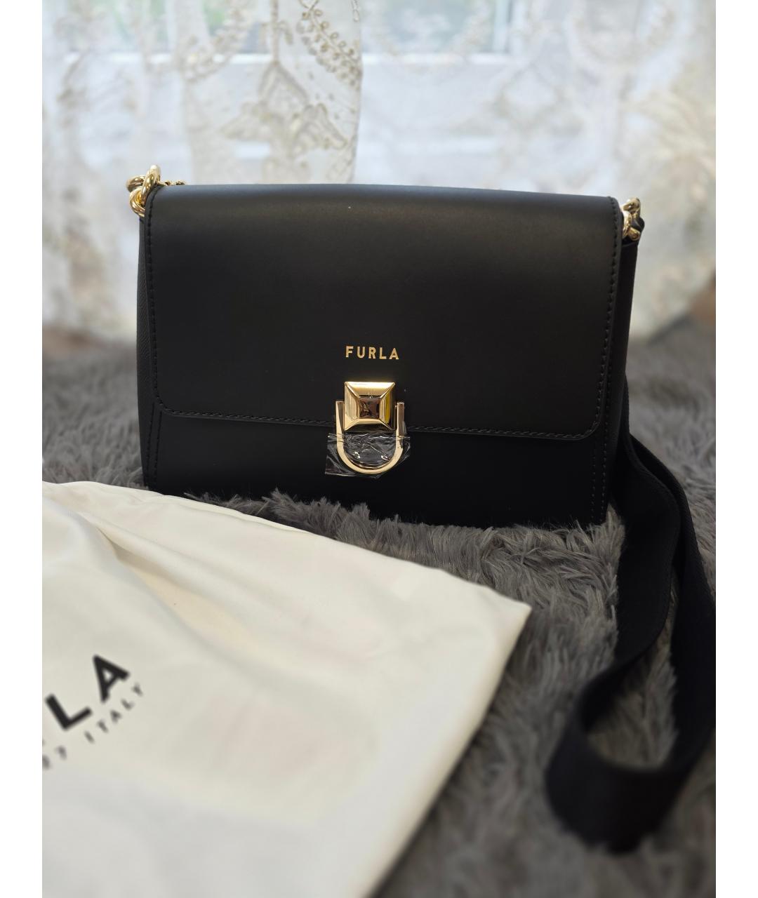 FURLA Черная кожаная сумка с короткими ручками, фото 4