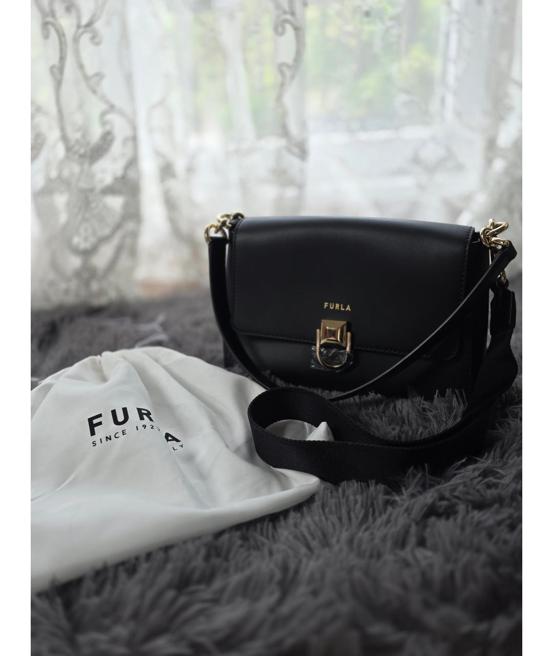 FURLA Черная кожаная сумка с короткими ручками, фото 6