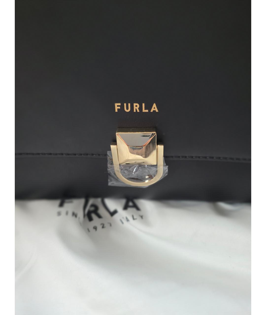 FURLA Черная кожаная сумка с короткими ручками, фото 7